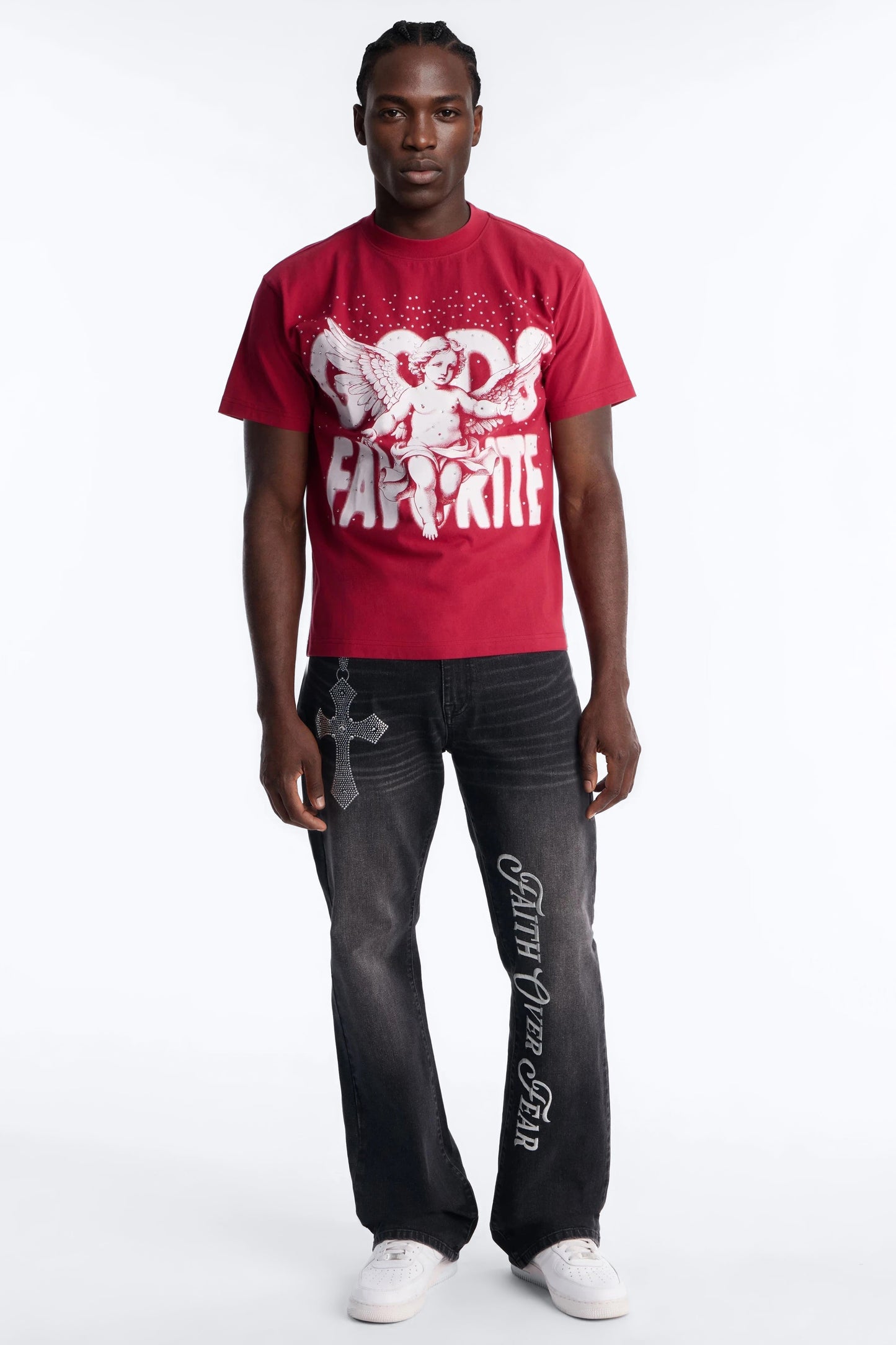 Stacked Slim Flare Faith Over Fear Drip Jean - Black Wash Fashion Nova