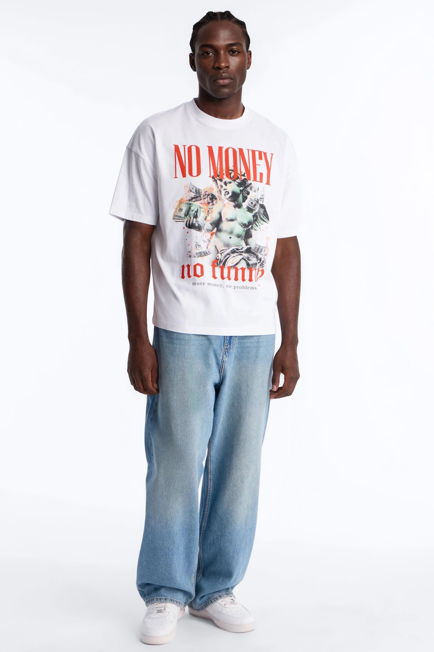 No Money No Funny Oversized Short Sleeve Tee - White Fashion Nova