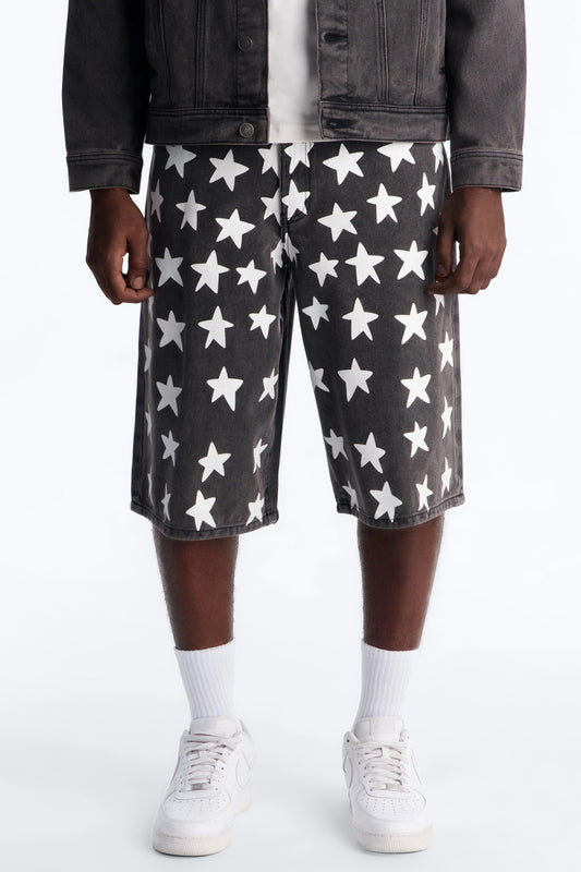Baggy Star Spangled Denim Short - Black Wash Fashion Nova