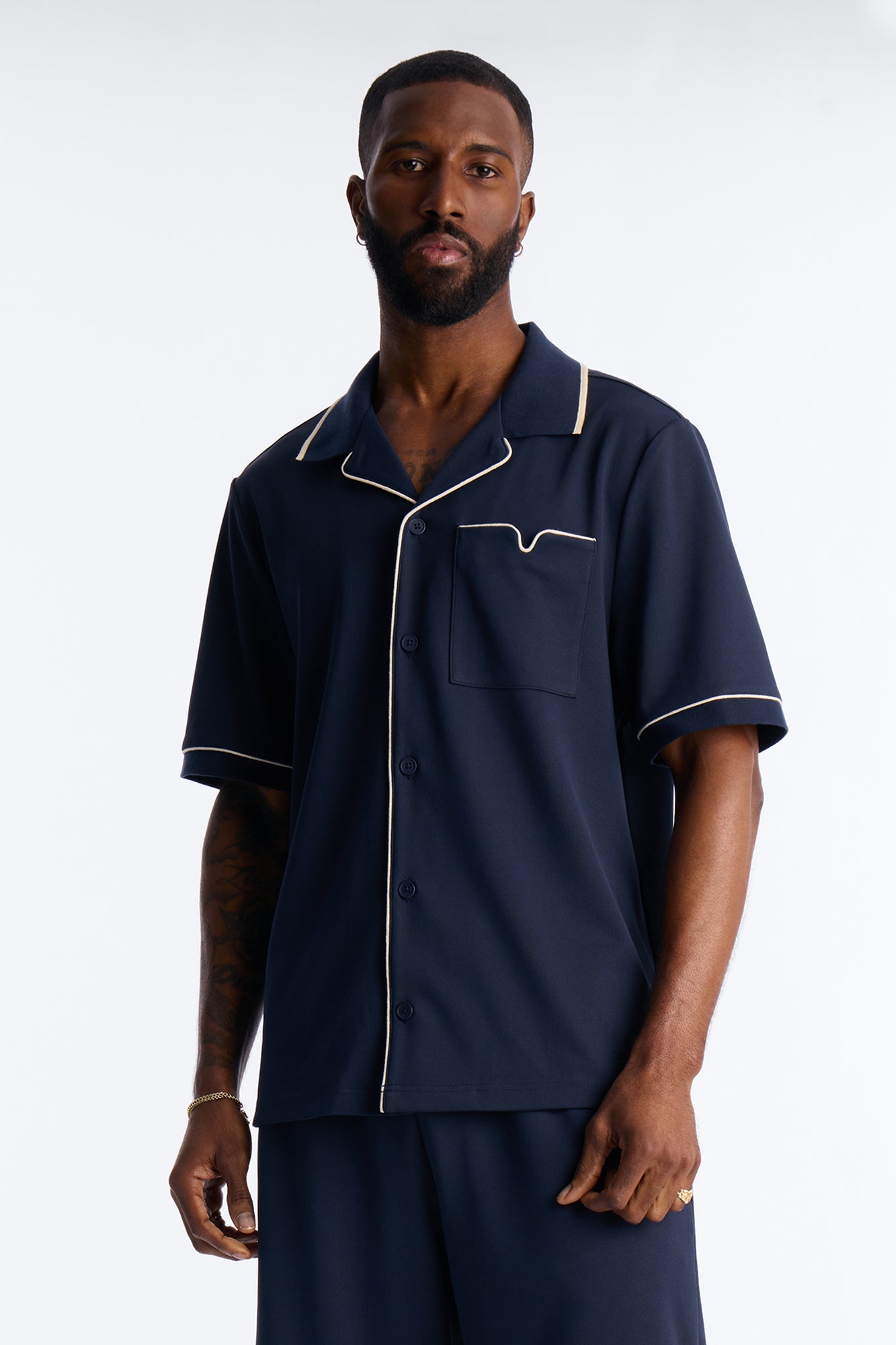 Noir Cuban Collar Shirt - Navy Fashion Nova