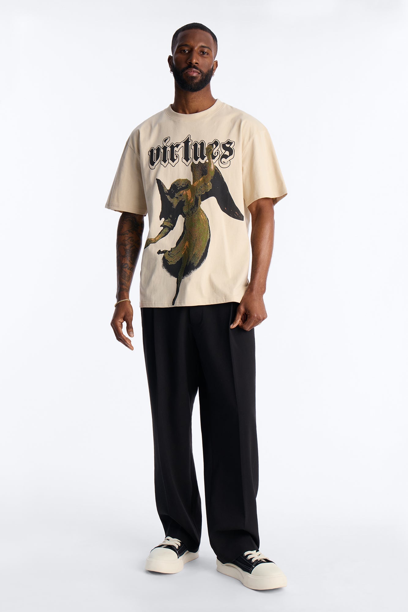 Oversized Affirmational Virtues Short Sleeve Tee - Sand Fashion Nova