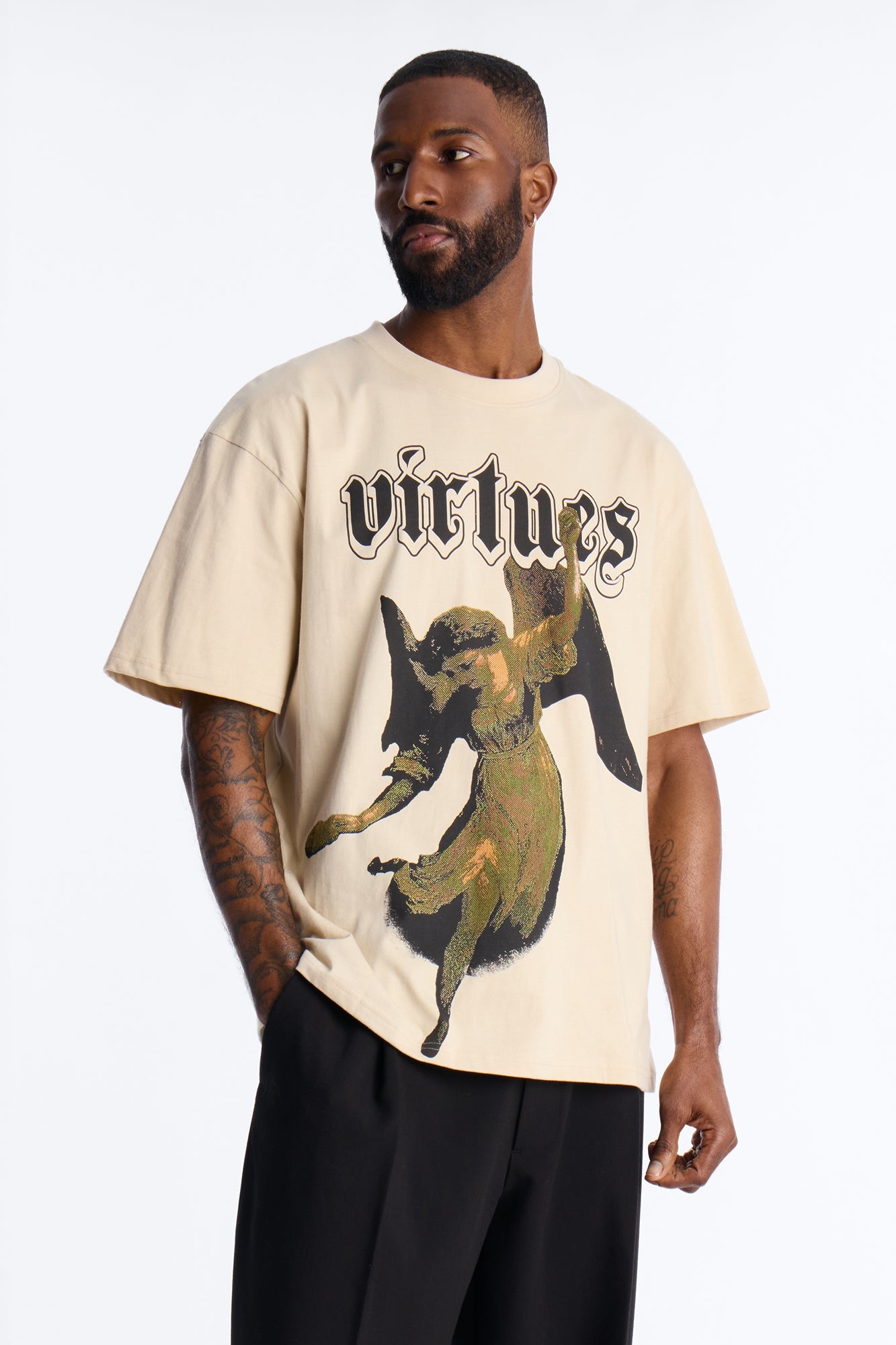 Oversized Affirmational Virtues Short Sleeve Tee - Sand Fashion Nova