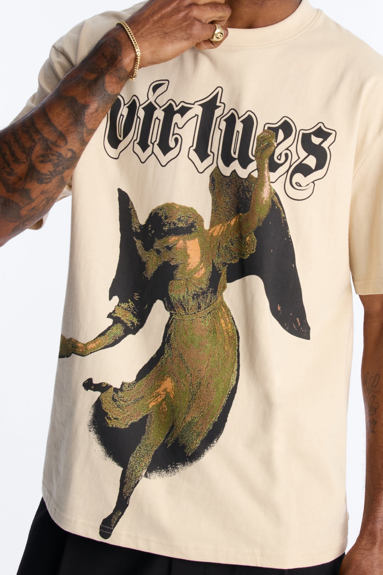 Oversized Affirmational Virtues Short Sleeve Tee - Sand Fashion Nova