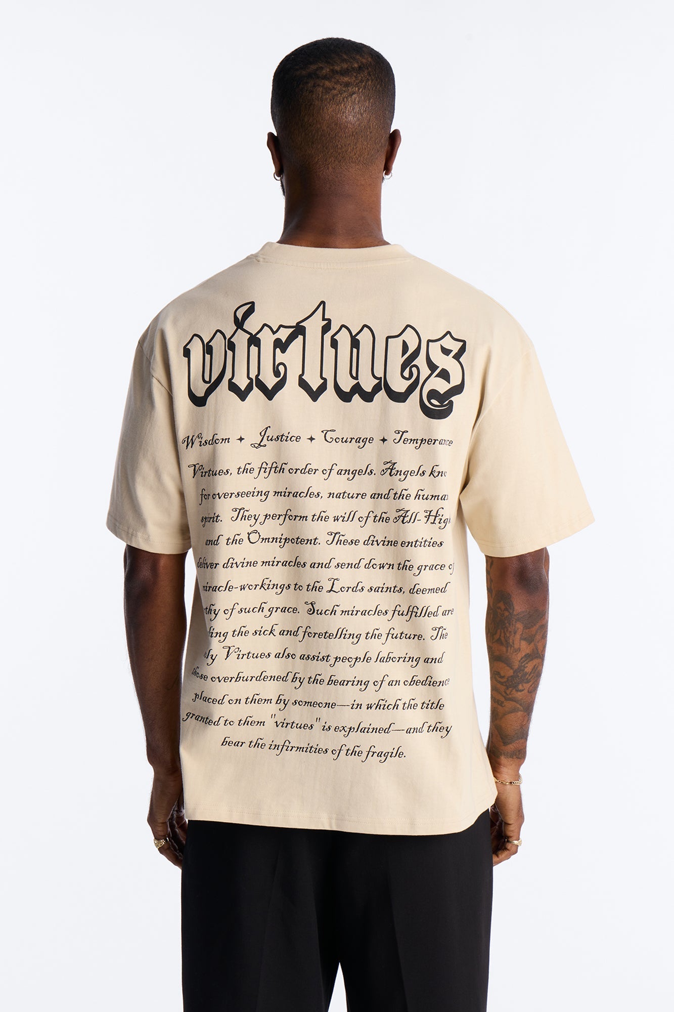 Oversized Affirmational Virtues Short Sleeve Tee - Sand Fashion Nova