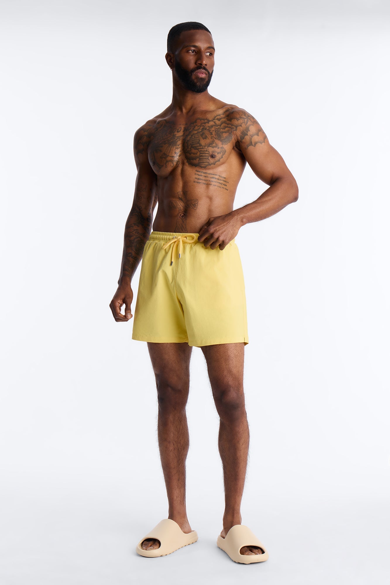 Montez Stretch Swim Trunk 6″ - Yellow Fashion Nova