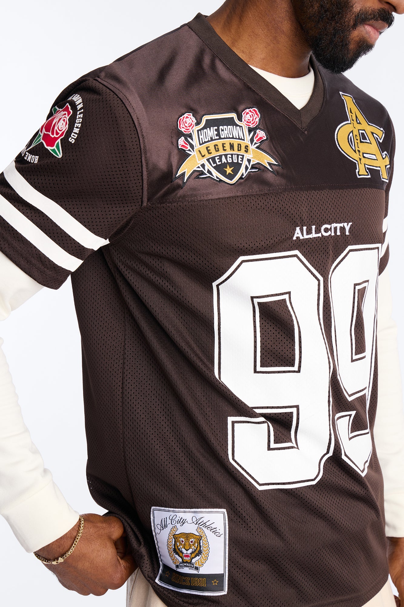 All City 99 Patch Football Mesh Jersey - Brown Fashion Nova