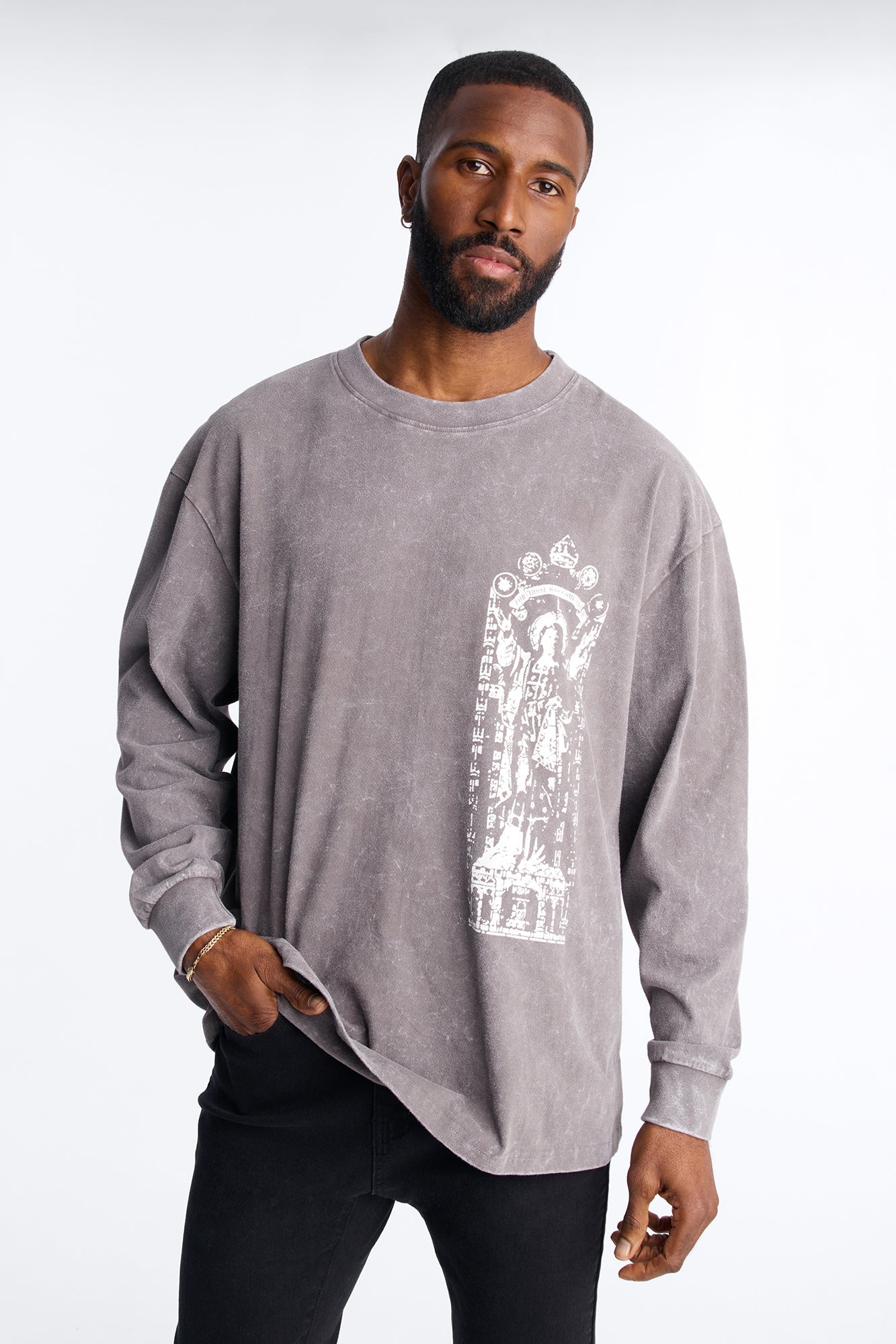 Divine Messenger Long Sleeve Tee - Charcoal Fashion Nova