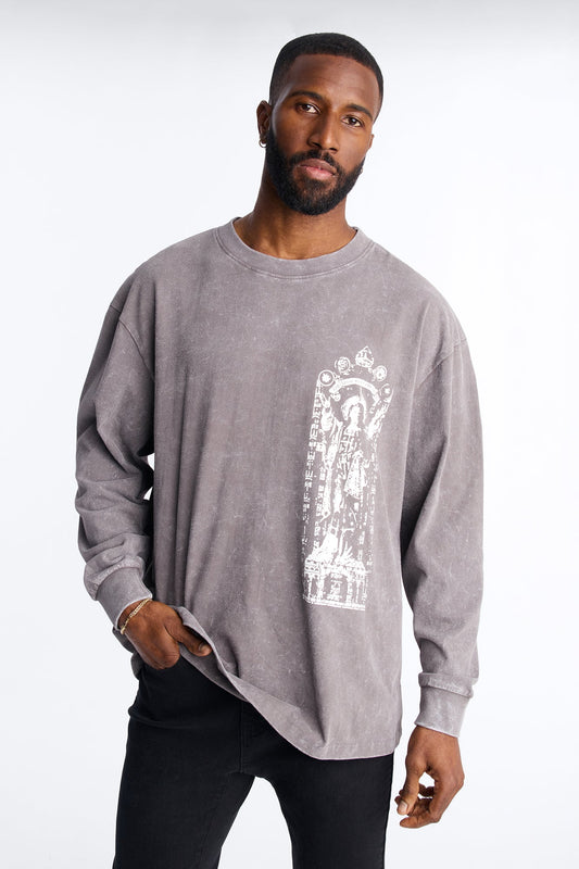 Divine Messenger Long Sleeve Tee - Charcoal Fashion Nova