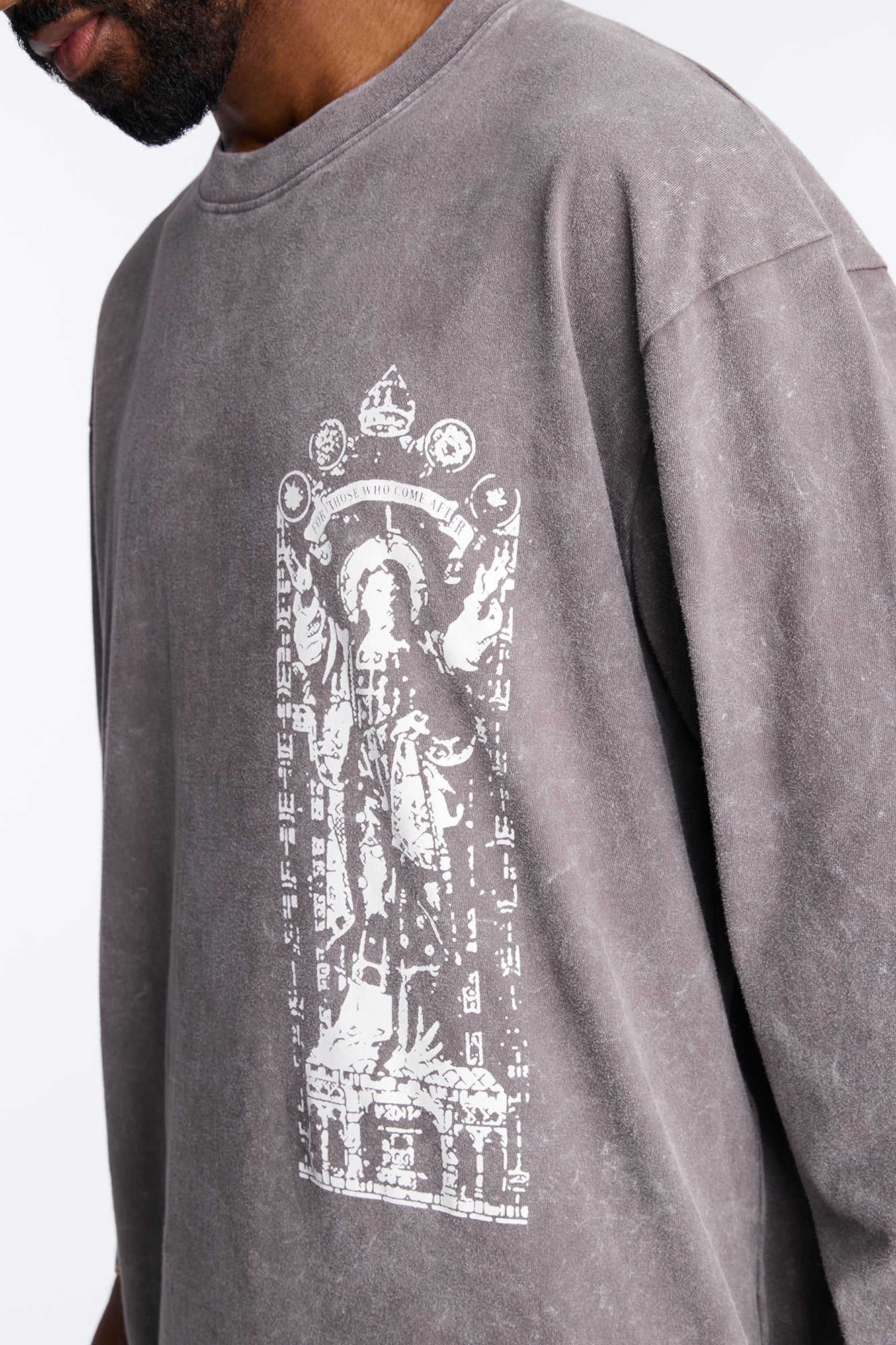 Divine Messenger Long Sleeve Tee - Charcoal Fashion Nova