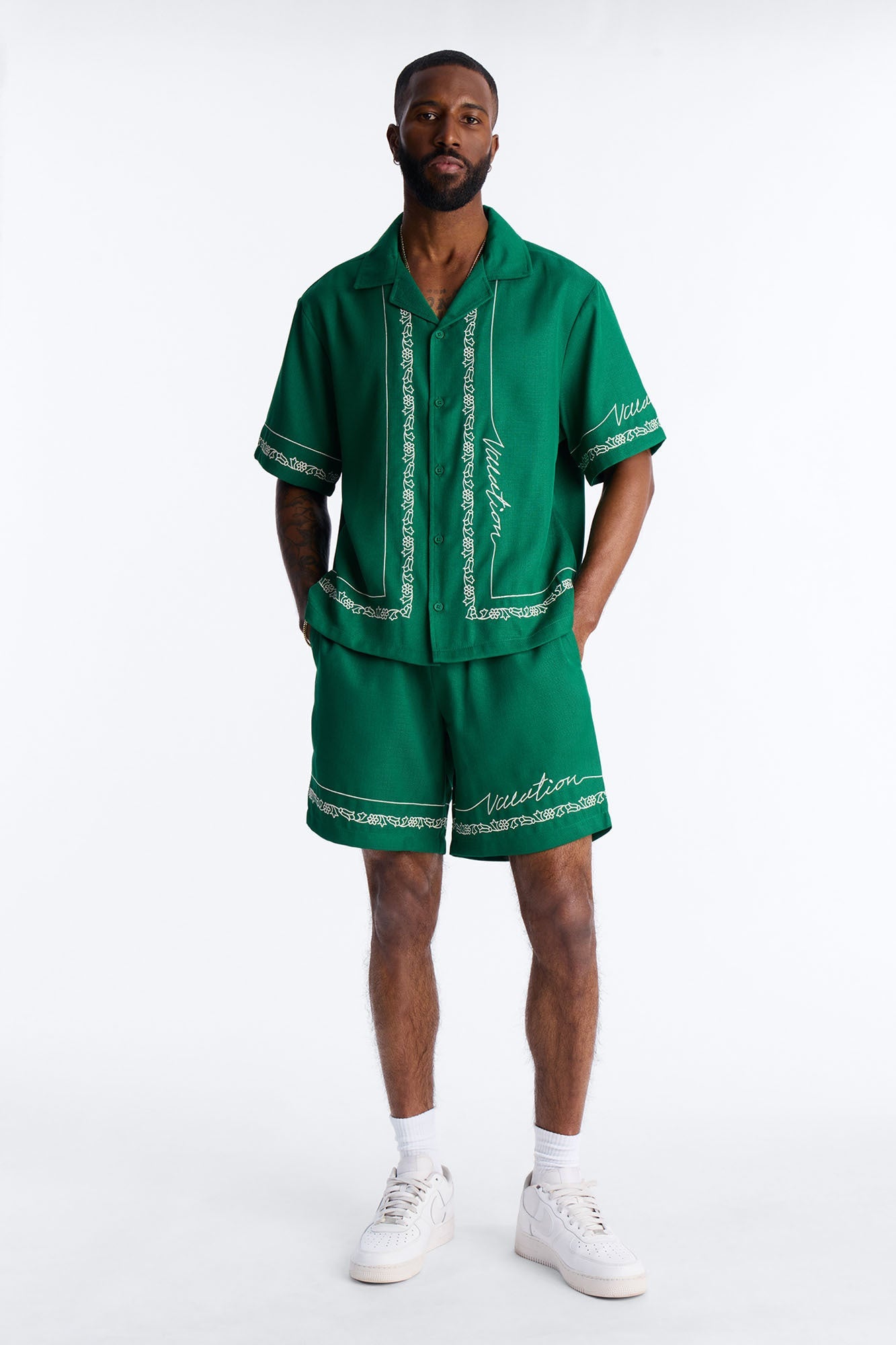 Kingston Embroidered Cuban Collar Button Up Shirt - Green Fashion Nova