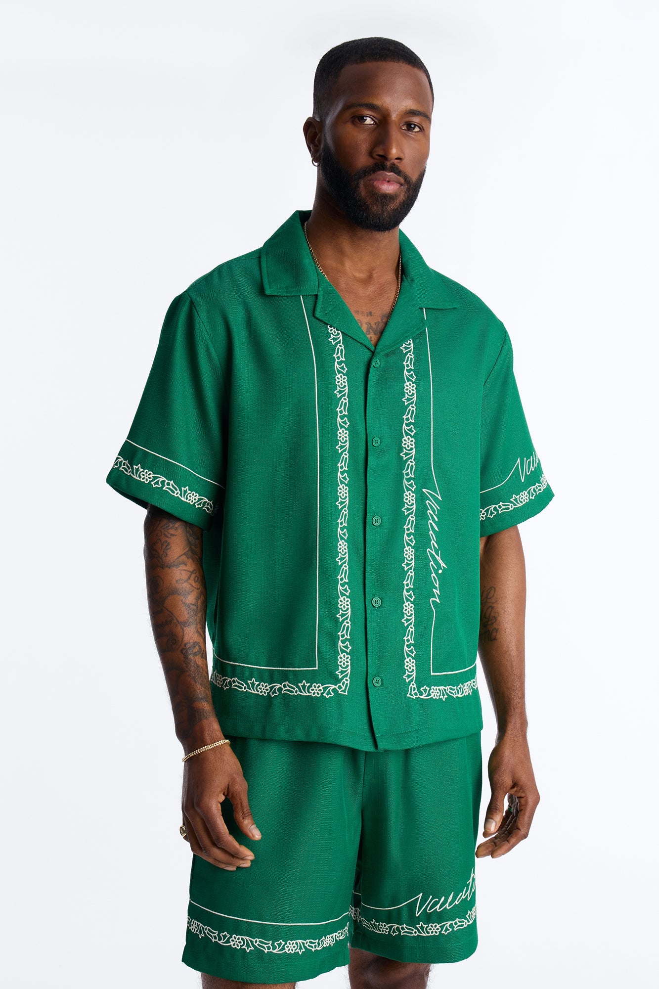 Kingston Embroidered Cuban Collar Button Up Shirt - Green Fashion Nova