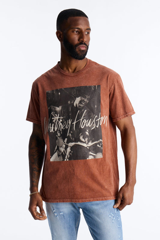 Whitney Houston Mineral Wash Graphic Short Sleeve Tee - Brown Fashion Nova