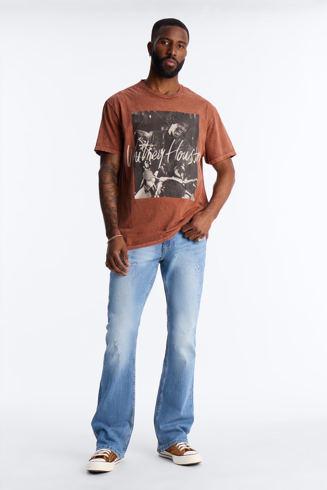 Whitney Houston Mineral Wash Graphic Short Sleeve Tee - Brown Fashion Nova