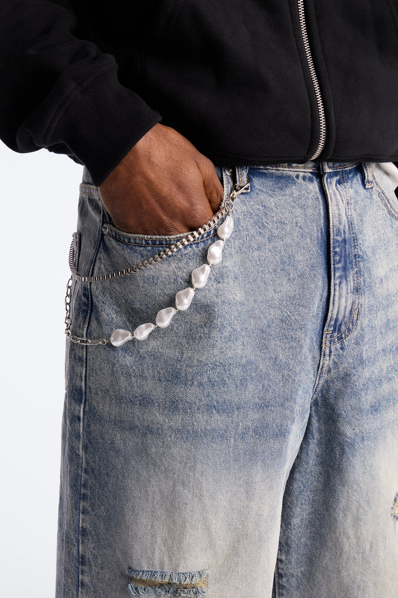 Pearl Multi Link Stacked Pant Chain - Silver Fashion Nova