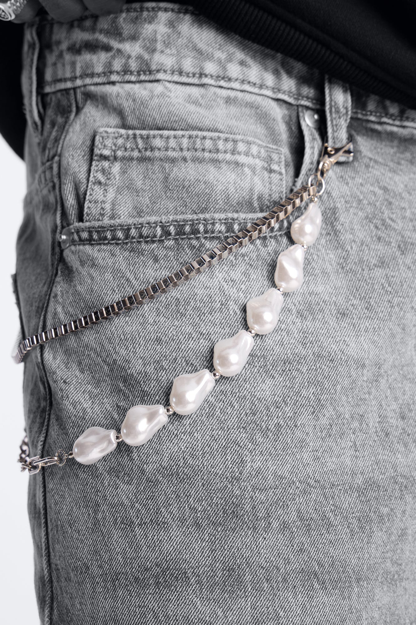 Pearl Multi Link Stacked Pant Chain - Silver Fashion Nova