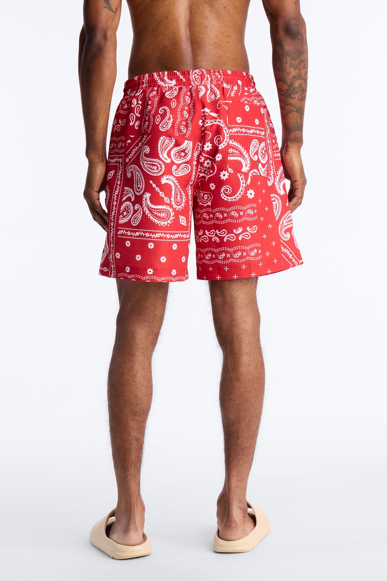 Wild Paisley Printed Swim Trunk 7″ - Red Fashion Nova