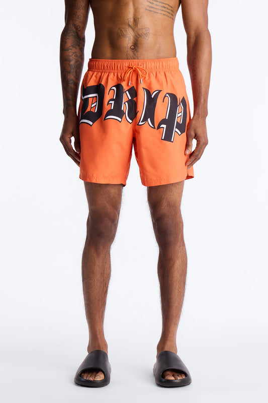 All The Drip Swim Trunk 7″ - Orange Fashion Nova