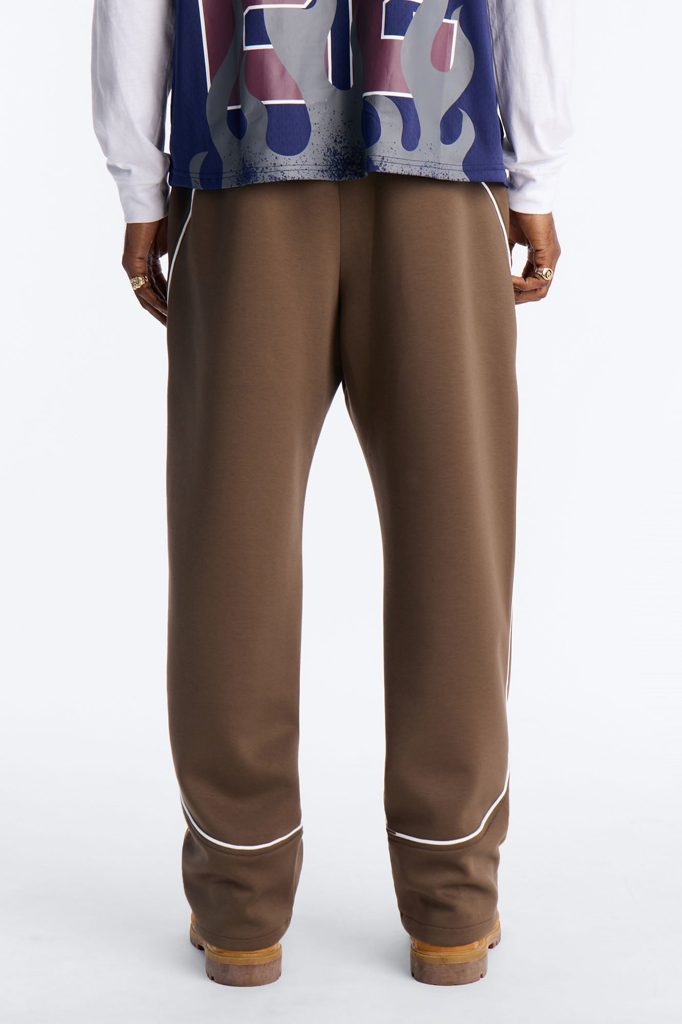 Straight Structured Fleece Piped Pant - Brown Fashion Nova