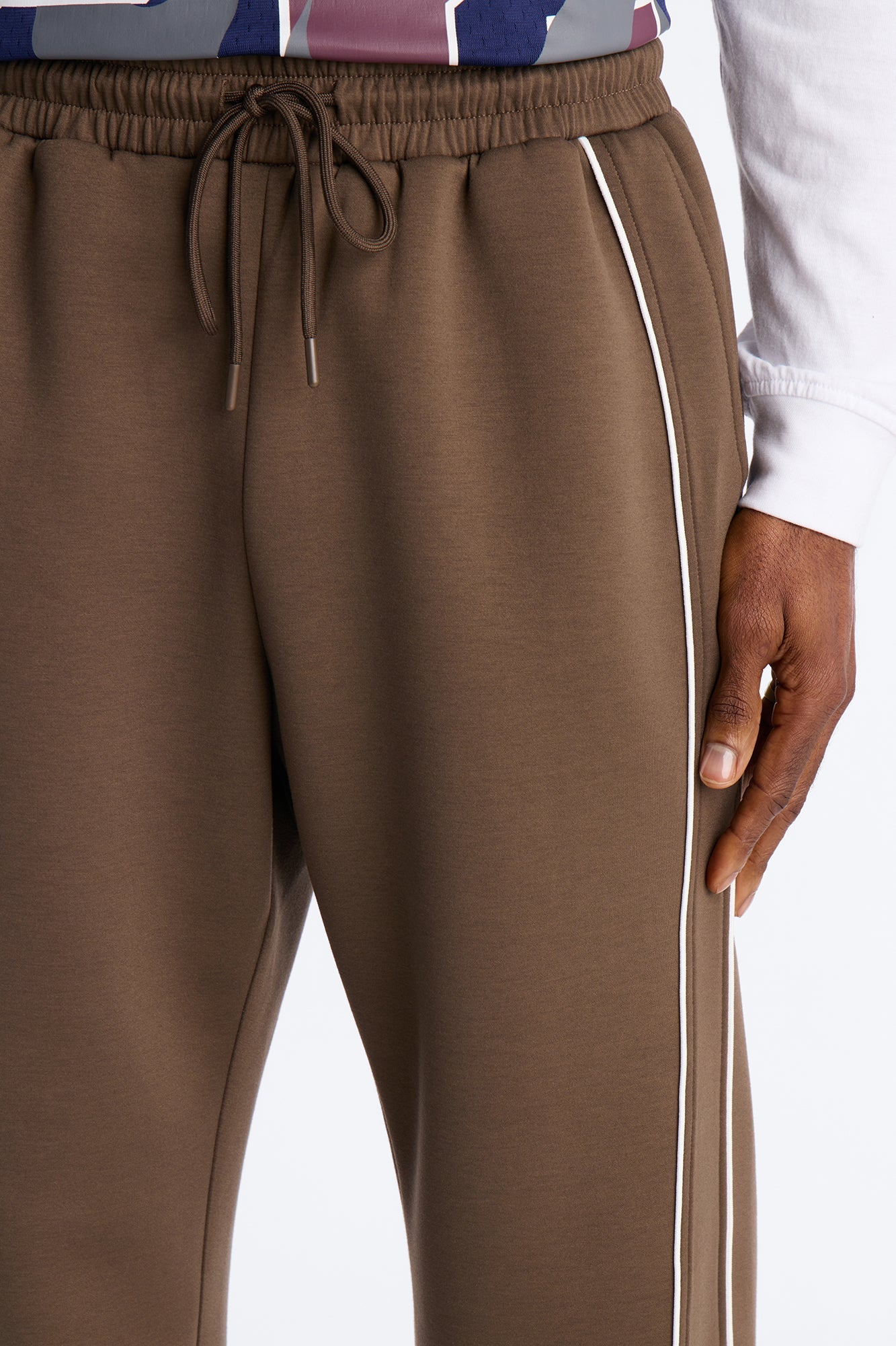 Straight Structured Fleece Piped Pant - Brown Fashion Nova