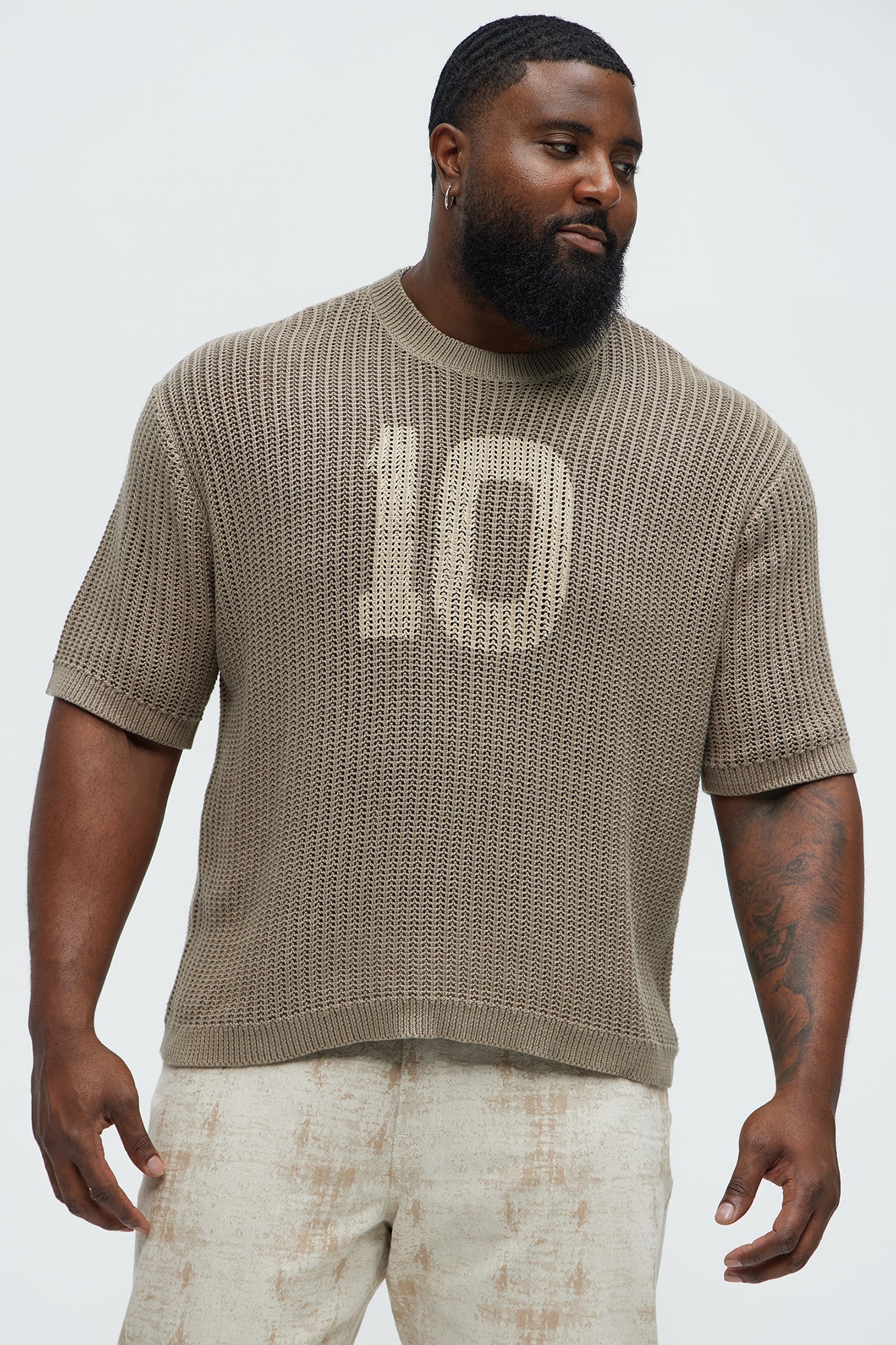 Printed Textured Knit Short Sleeve Tee - Brown Fashion Nova