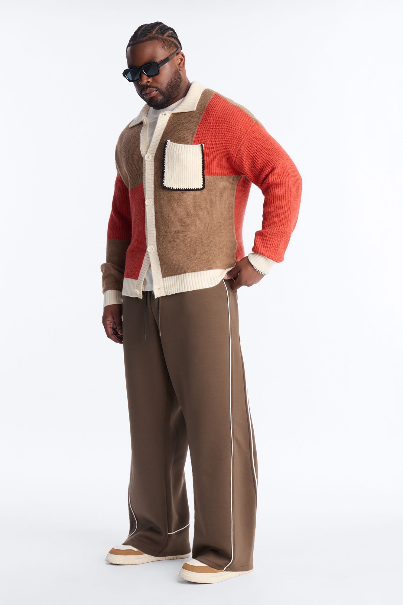 Straight Structured Fleece Piped Pant - Brown Fashion Nova