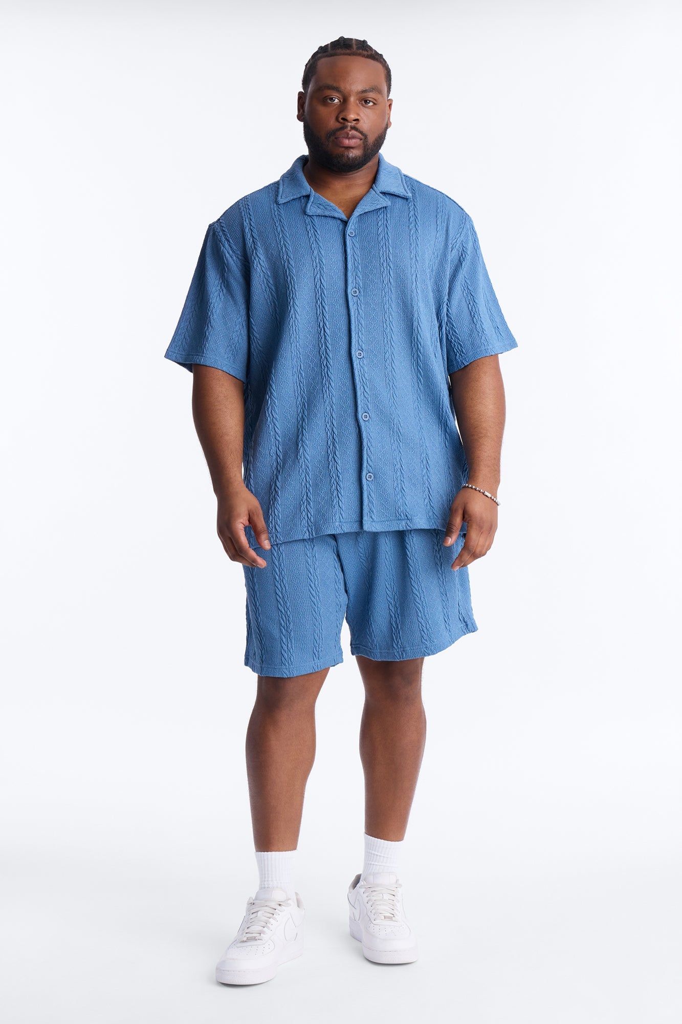 Textured Stripes Relaxed Drawstring Shorts - Blue Fashion Nova