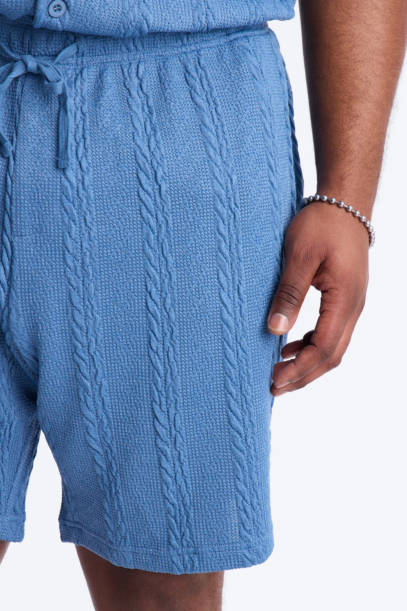 Textured Stripes Relaxed Drawstring Shorts - Blue Fashion Nova