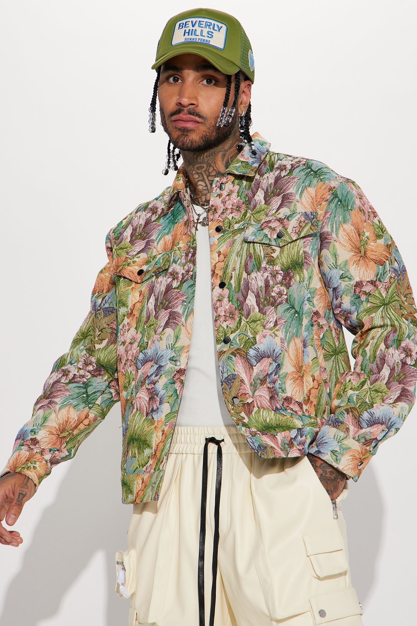 All You Need Is Tapestry Trucker Jacket - Green/combo Fashion Nova