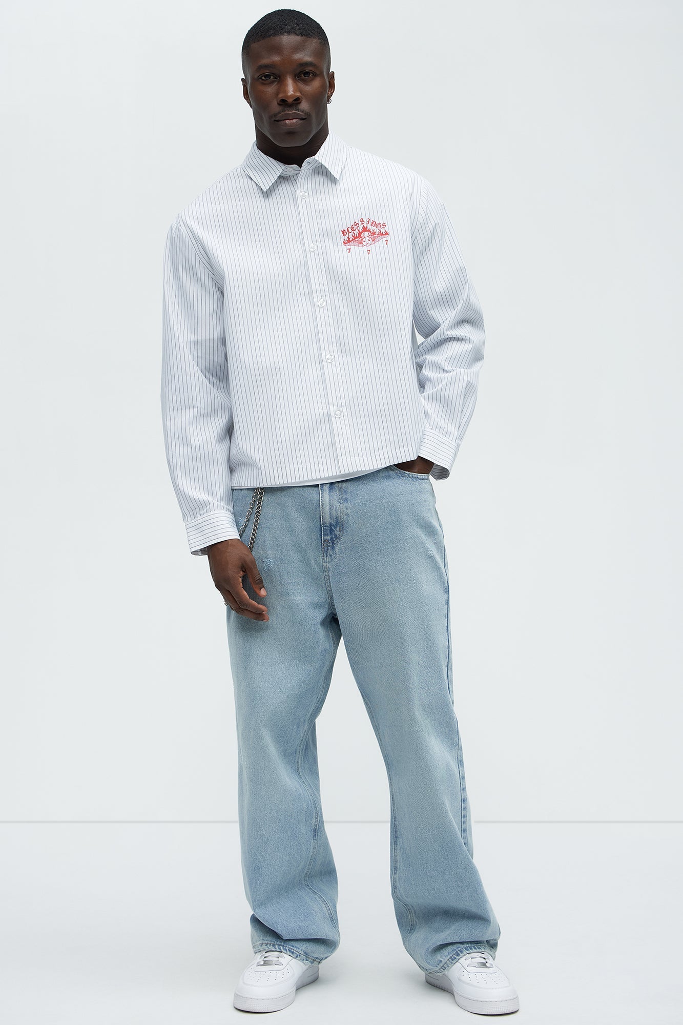 Cropped Saints And Sinners Long Sleeve Button Up - White Fashion Nova