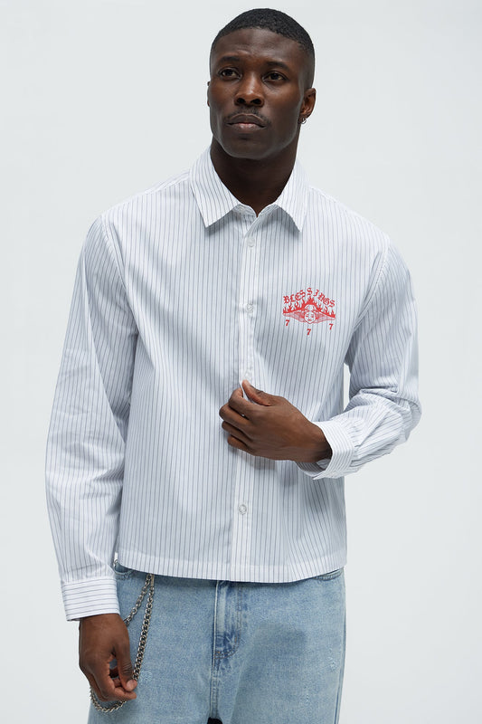 Cropped Saints And Sinners Long Sleeve Button Up - White Fashion Nova