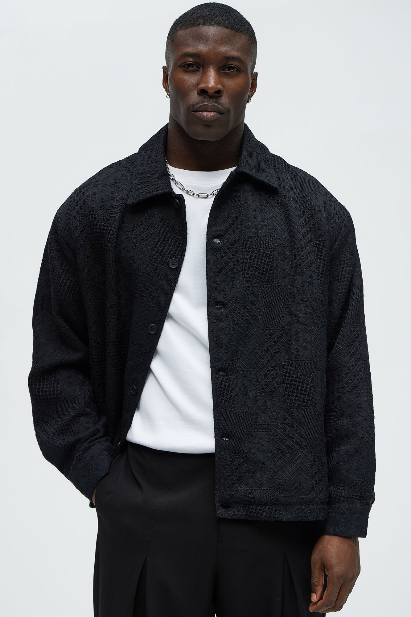 Meknes Jacquard Pattern Jacket - Black Fashion Nova