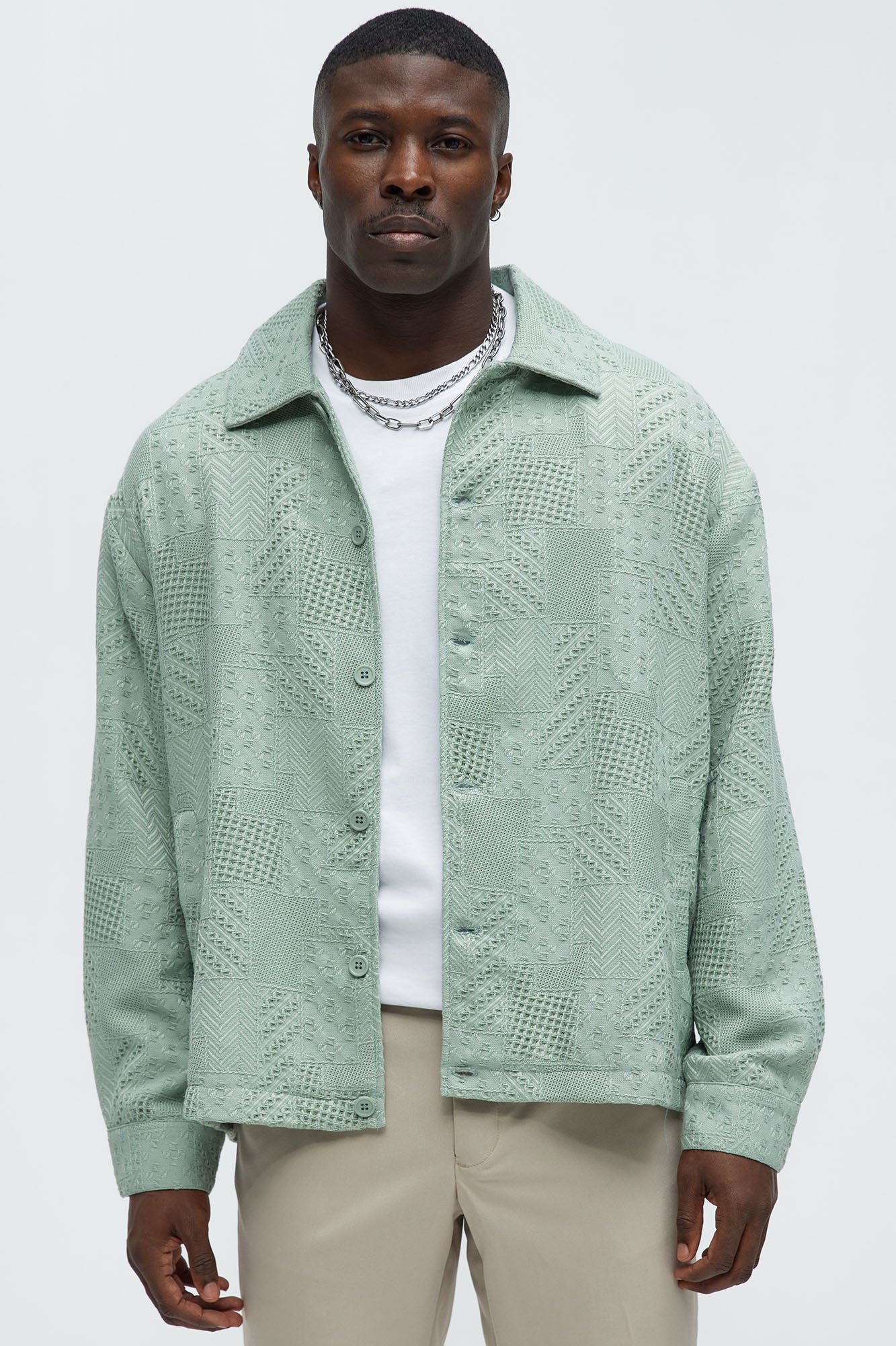 Meknes Jacquard Pattern Jacket - Sage Fashion Nova