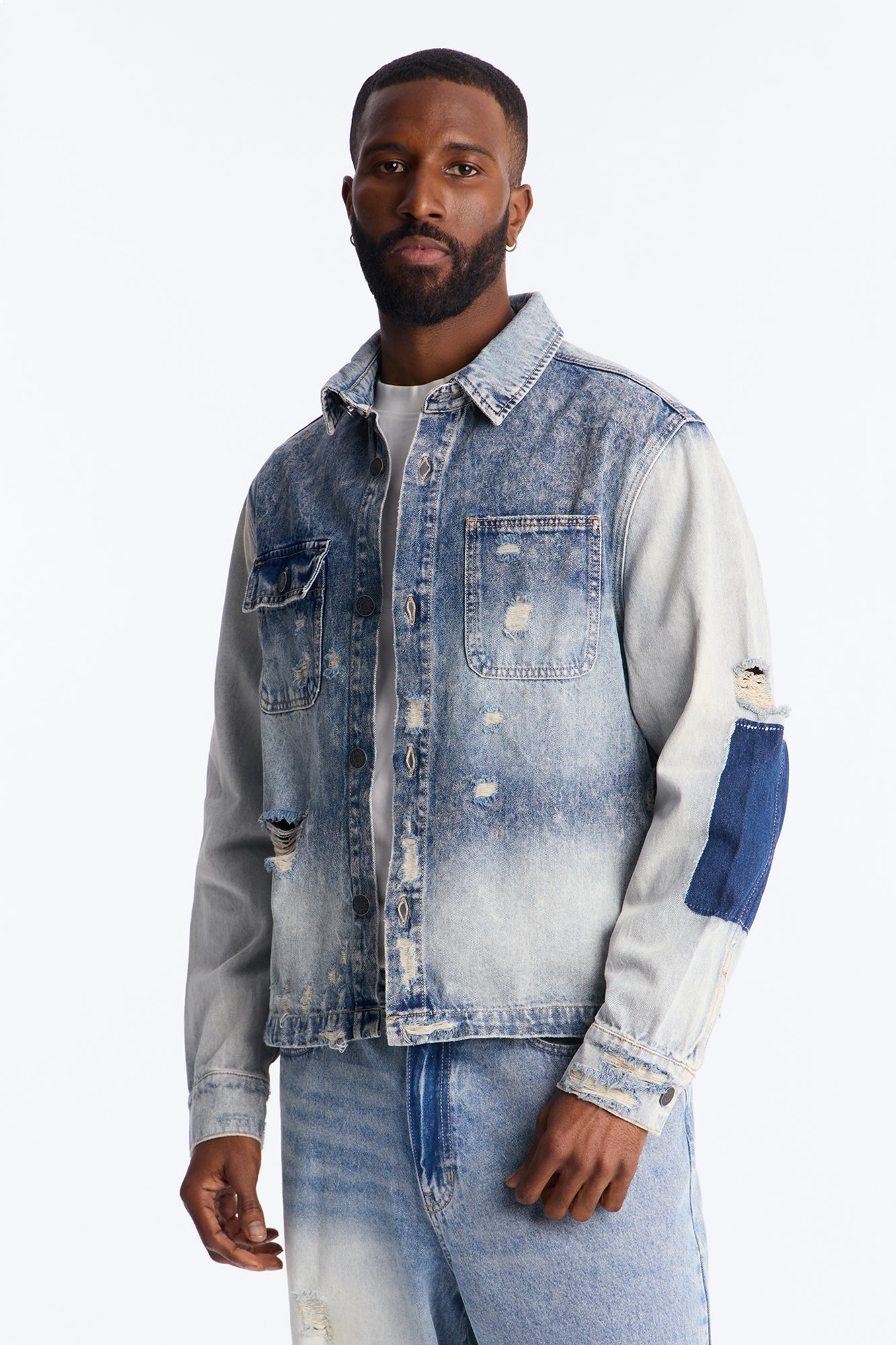Cropped Hyperion Button Up Shirt - Bleach Blue Wash Fashion Nova