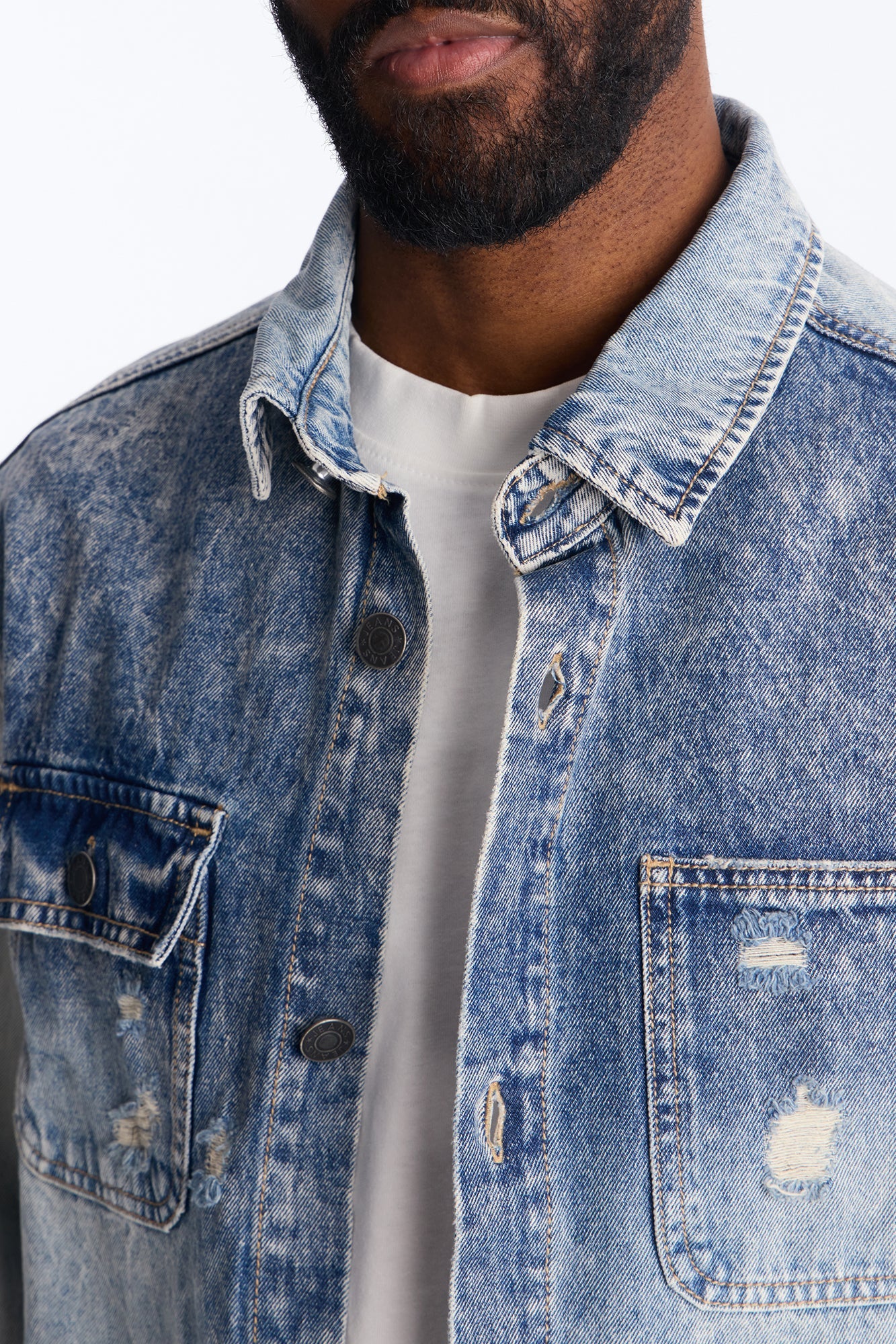 Cropped Hyperion Button Up Shirt - Bleach Blue Wash Fashion Nova
