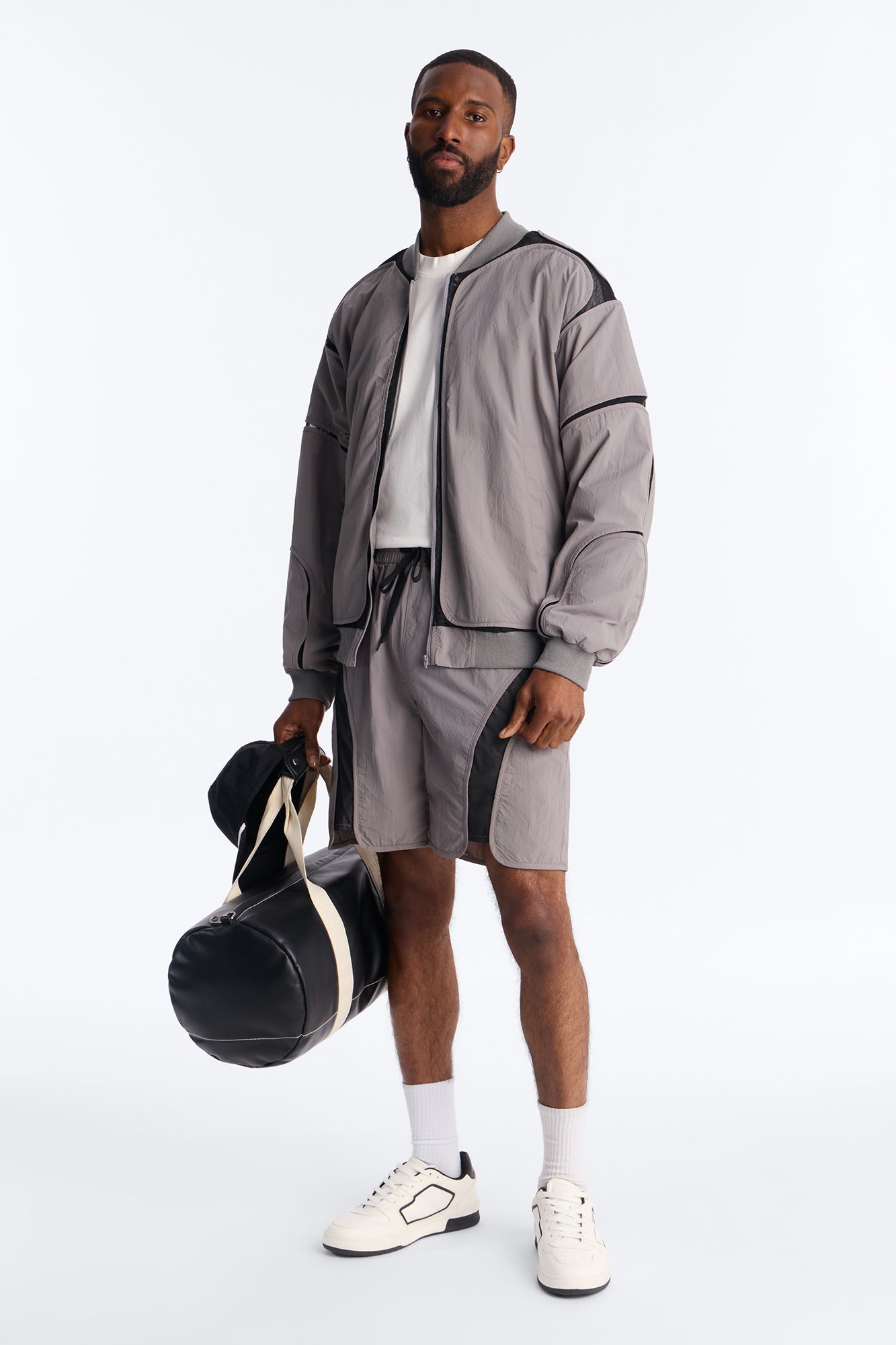 Courtside Mesh Paneled Bomber Jacket - Charcoal Fashion Nova
