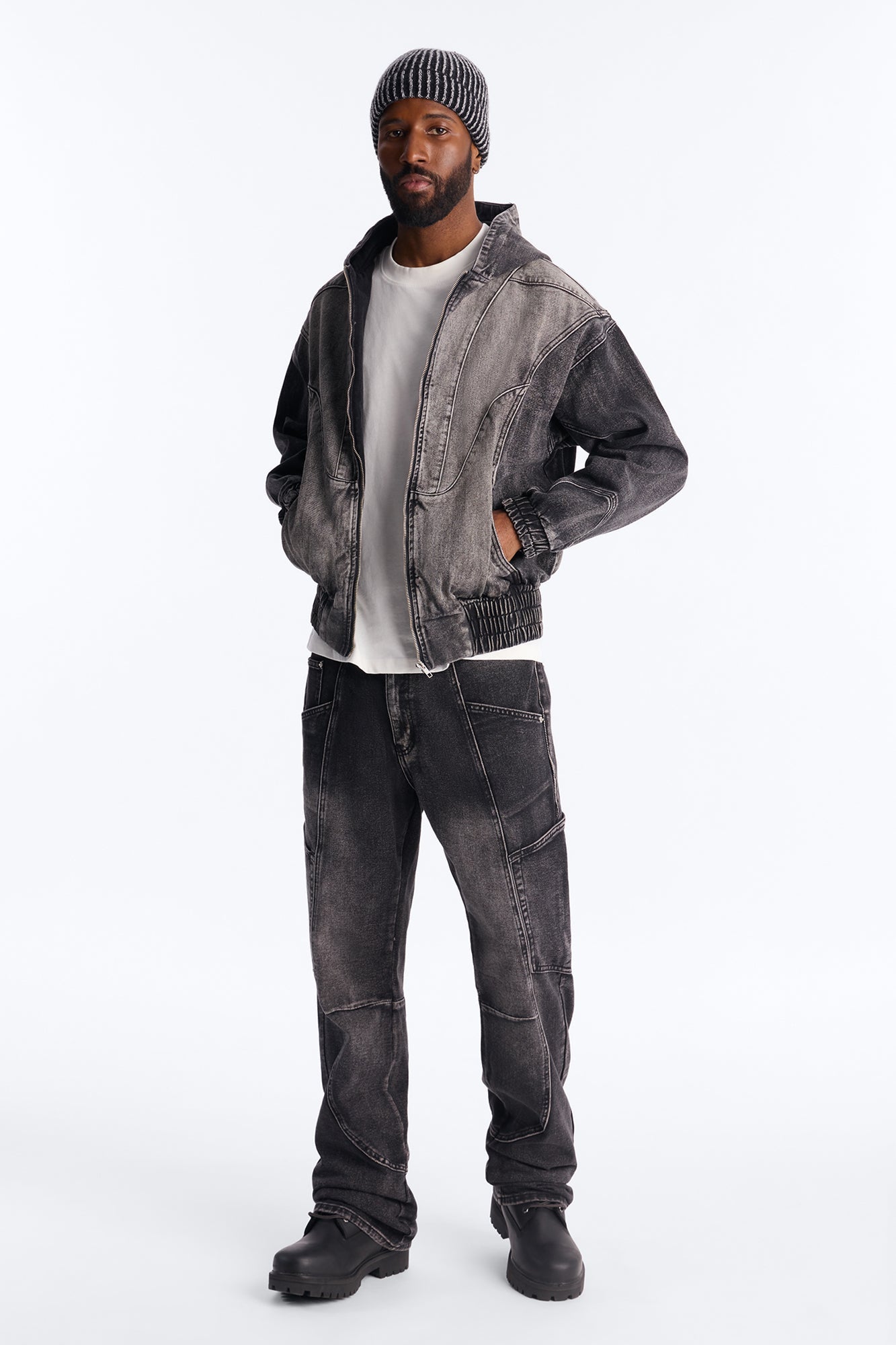 Panel Feeling It Denim Bomber Jacket - Black Wash Fashion Nova