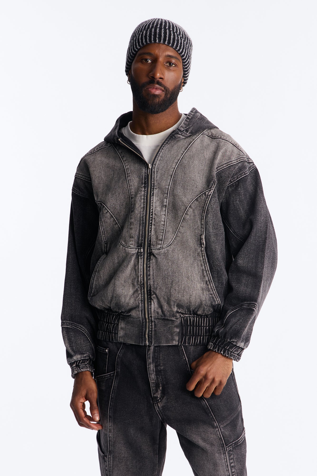 Panel Feeling It Denim Bomber Jacket - Black Wash Fashion Nova