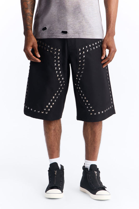 Baggy Silver Springs Studded Short - Black Fashion Nova