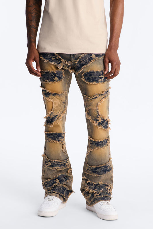 Stacked Skinny Flare With Tapestry Hit Jean - Vintage Wash Fashion Nova