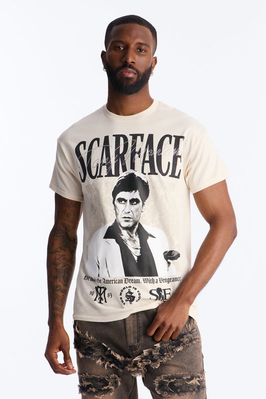 Scarface The American Dream Rhinestone Short Sleeve Tee - Cream Fashion Nova