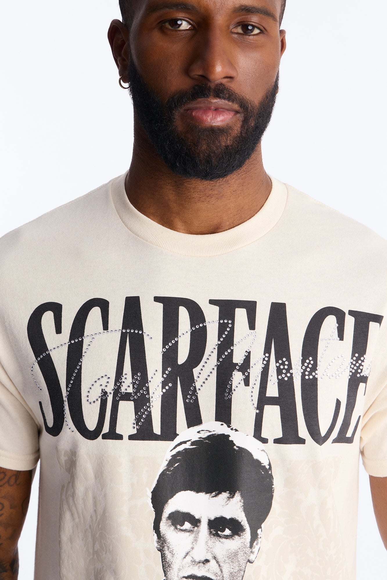 Scarface The American Dream Rhinestone Short Sleeve Tee - Cream Fashion Nova