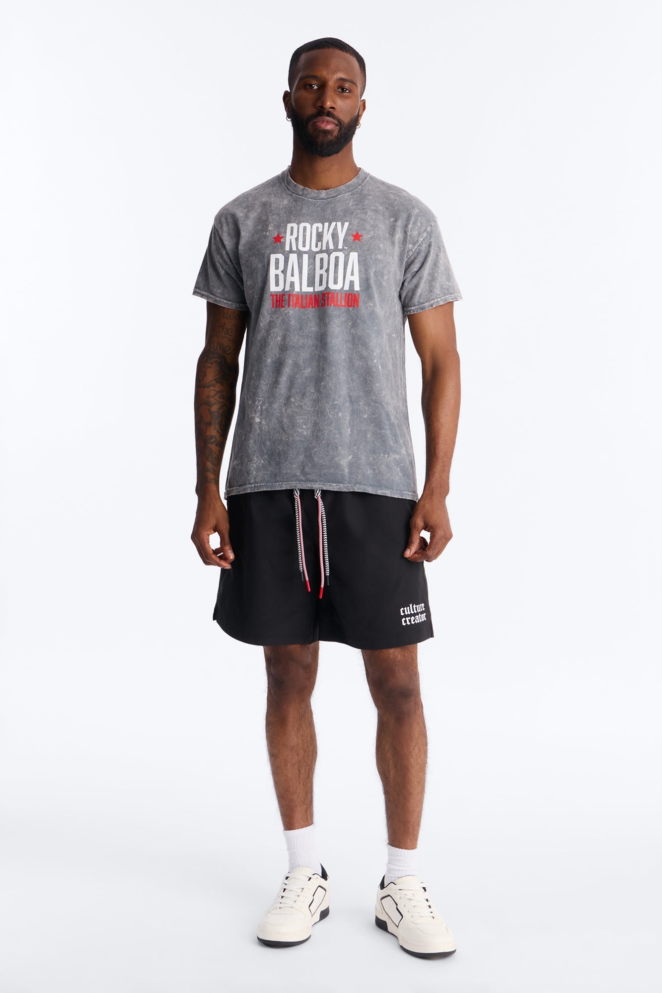 Rocky Balboa 1982 Short Sleeve Tee - Grey Mineral Wash Fashion Nova