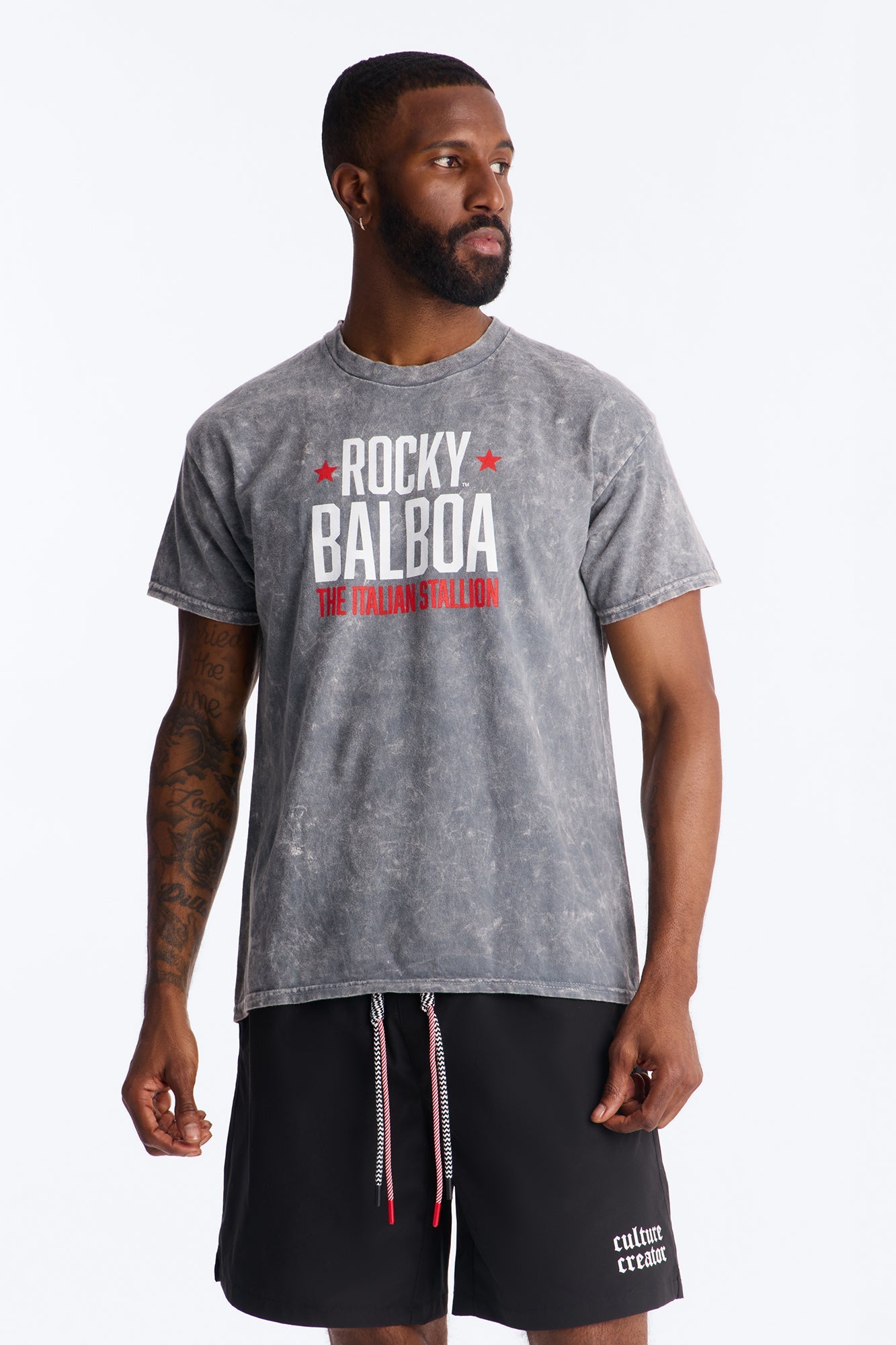 Rocky Balboa 1982 Short Sleeve Tee - Grey Mineral Wash Fashion Nova