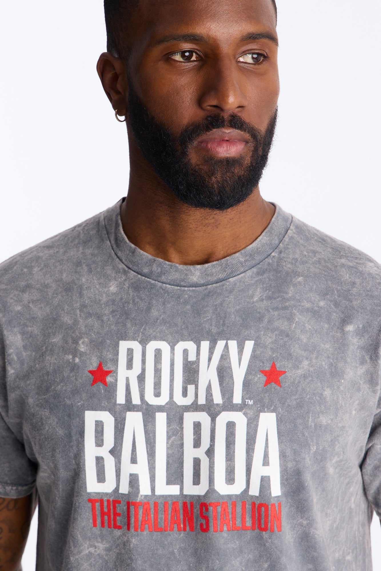 Rocky Balboa 1982 Short Sleeve Tee - Grey Mineral Wash Fashion Nova