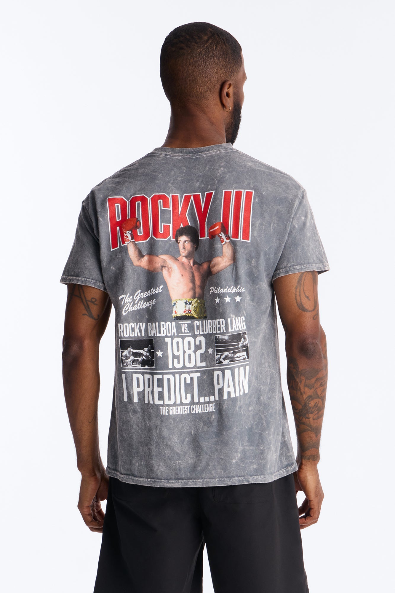 Rocky Balboa 1982 Short Sleeve Tee - Grey Mineral Wash Fashion Nova