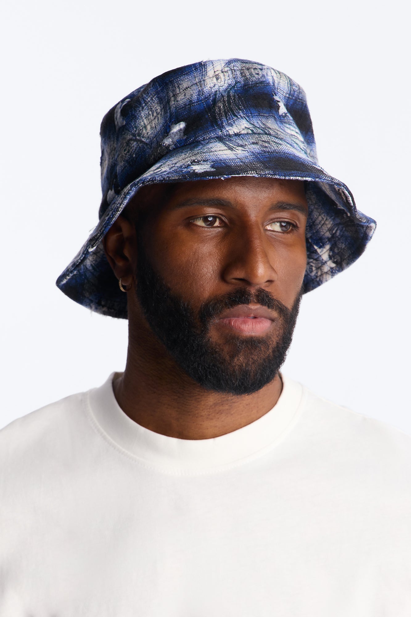 Starlight Washed Plaid Distressed Bucket Hat - Blue Fashion Nova