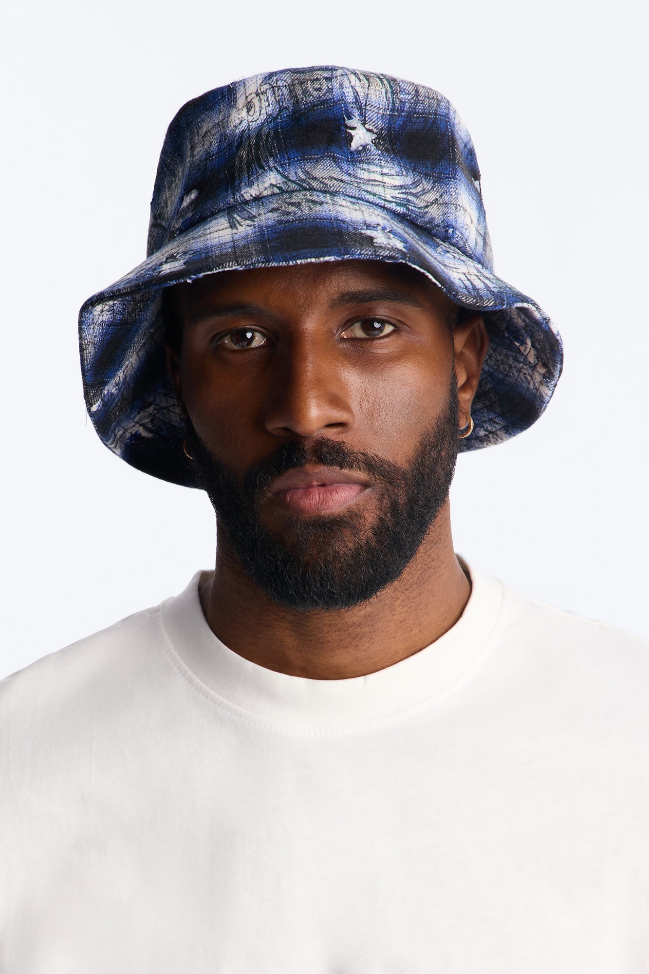Starlight Washed Plaid Distressed Bucket Hat - Blue Fashion Nova