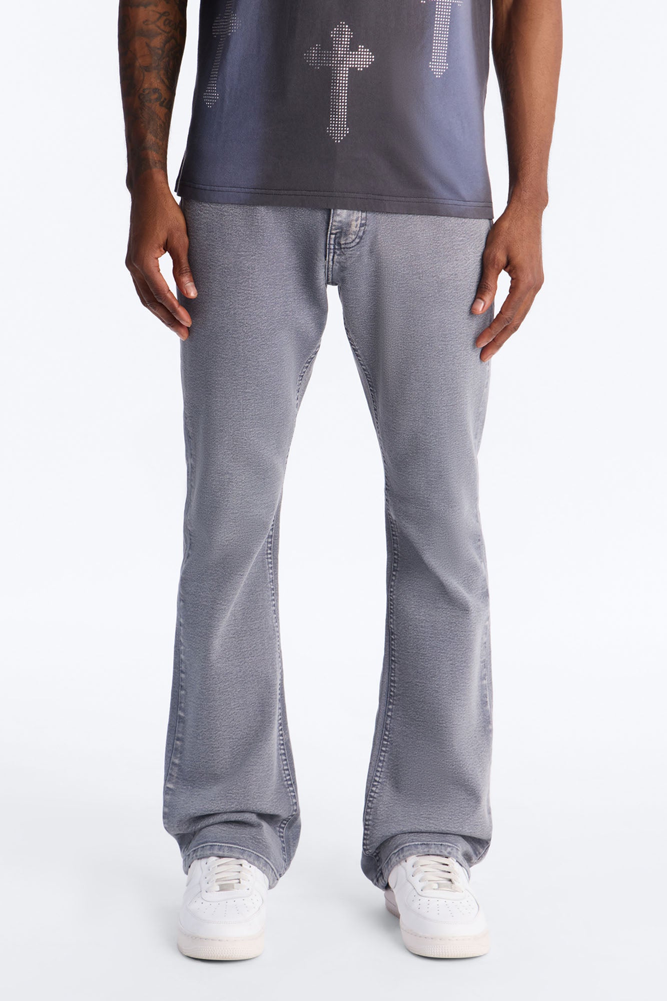 Stacked Skinny Flare Bare With Me Jean - Grey Fashion Nova