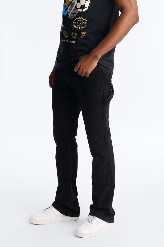 Stacked Skinny Flare Textured Carpenter Jean - Black Wash Fashion Nova