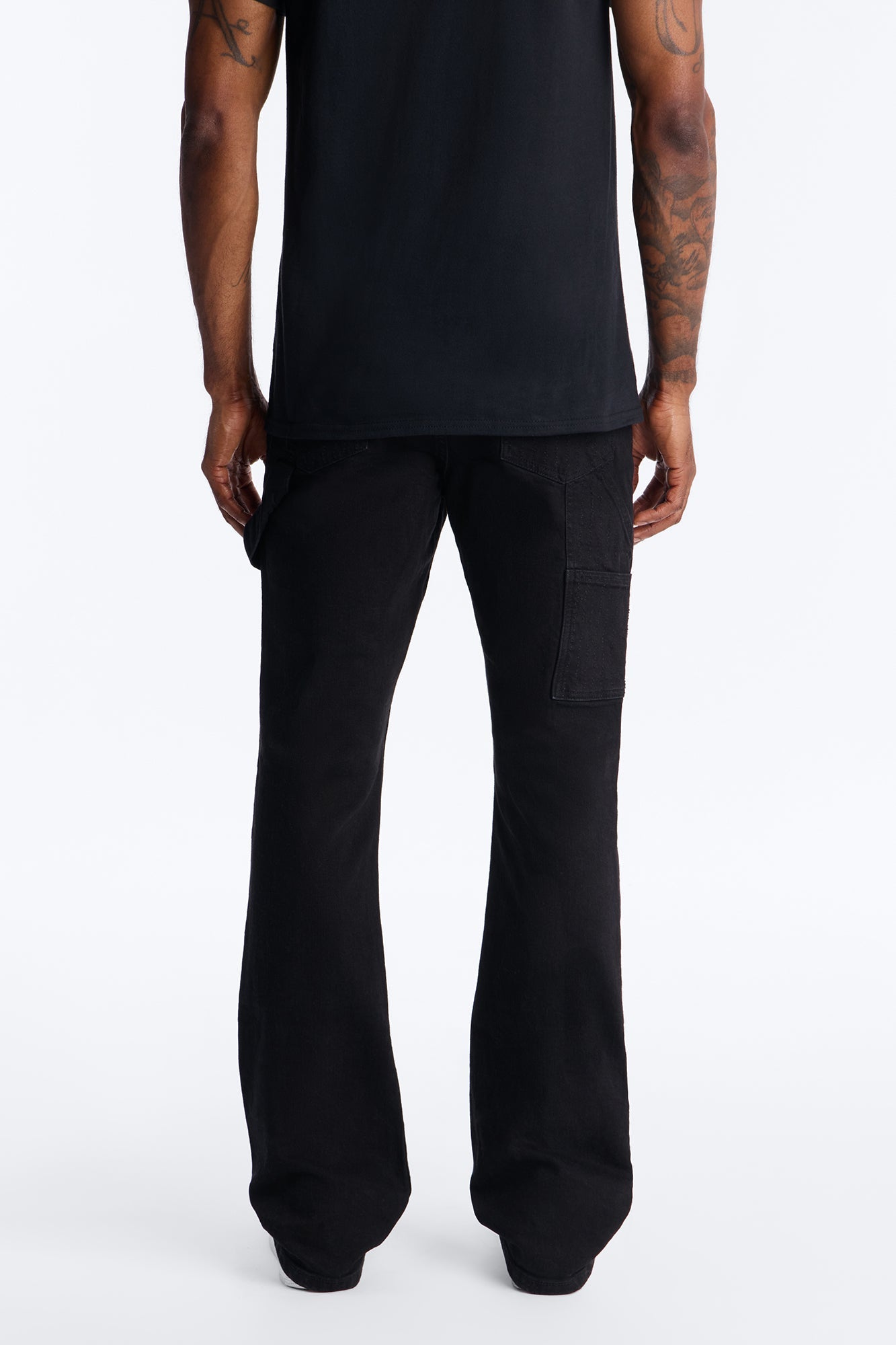 Stacked Skinny Flare Textured Carpenter Jean - Black Wash Fashion Nova